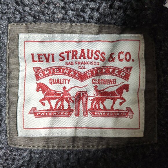 Levi’s Sherpa Lined Hooded Military Jacket Mens M Olive Green Workwear Winter - Picture 11 of 13